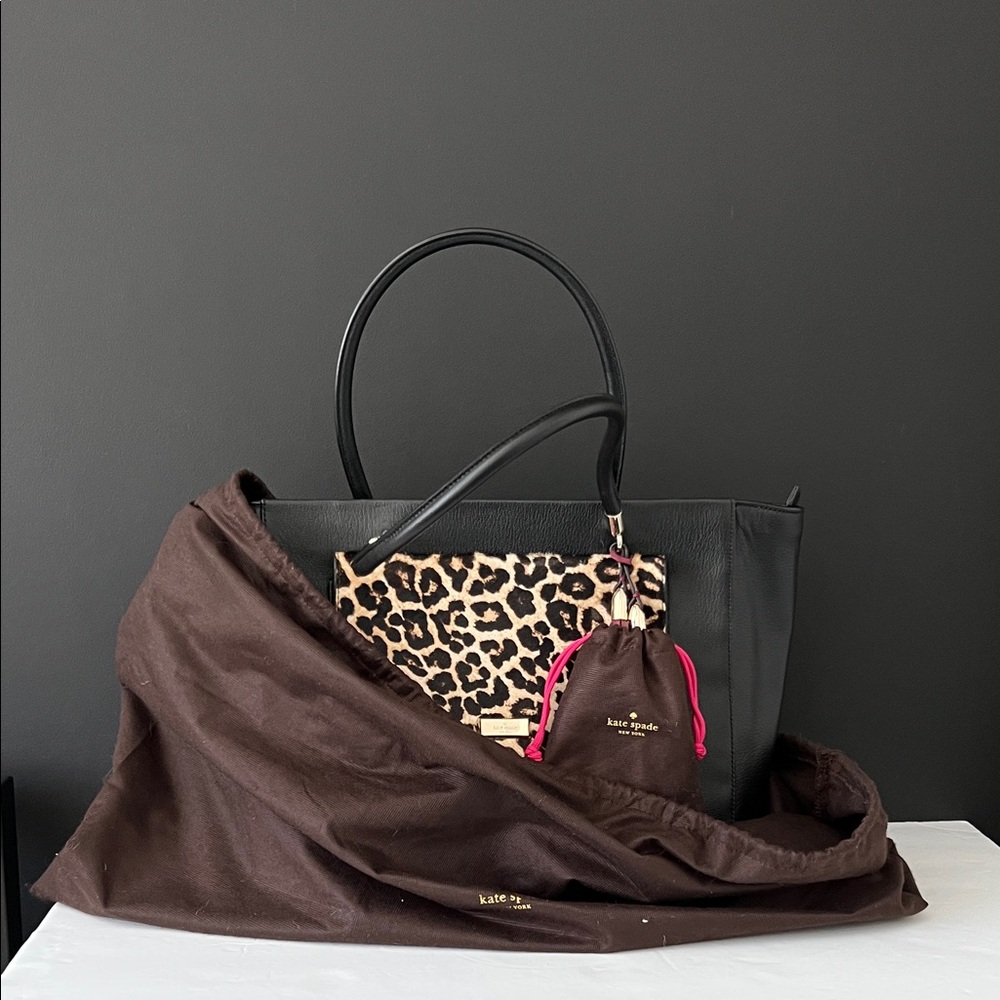 kate spade longacre court haircalf cal tote black leather bag - Picture 9 of 9